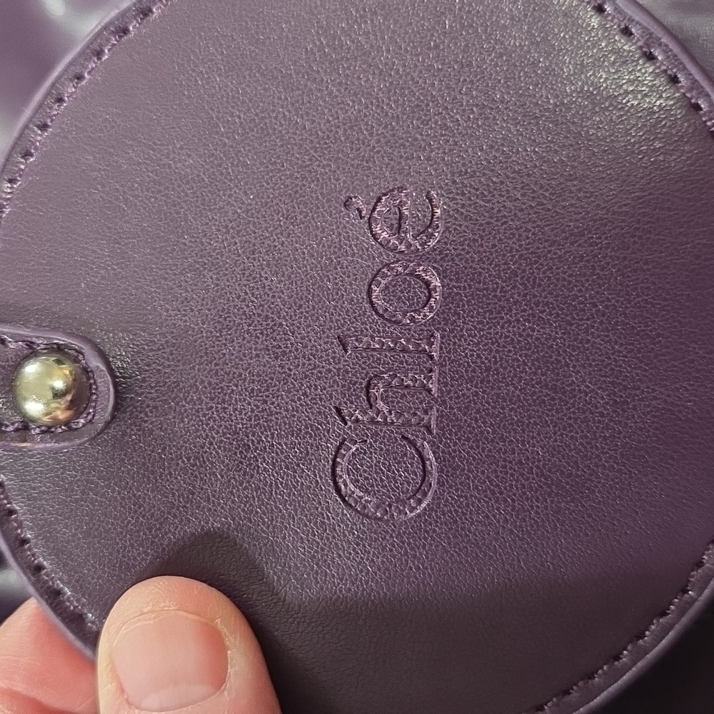 Chloe?? Large Hobo Bag Purse Purple Faux Leather Big Bead Zips Key Chain *READ* - Picture 3 of 13